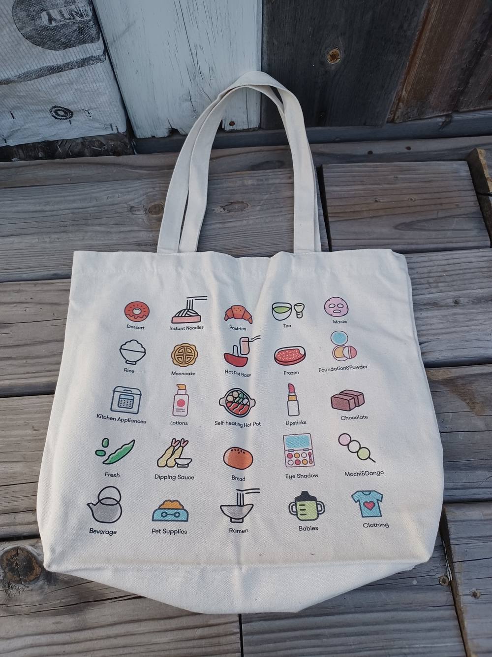 NEw Canvas Icon Print Tote Bag in Off- White